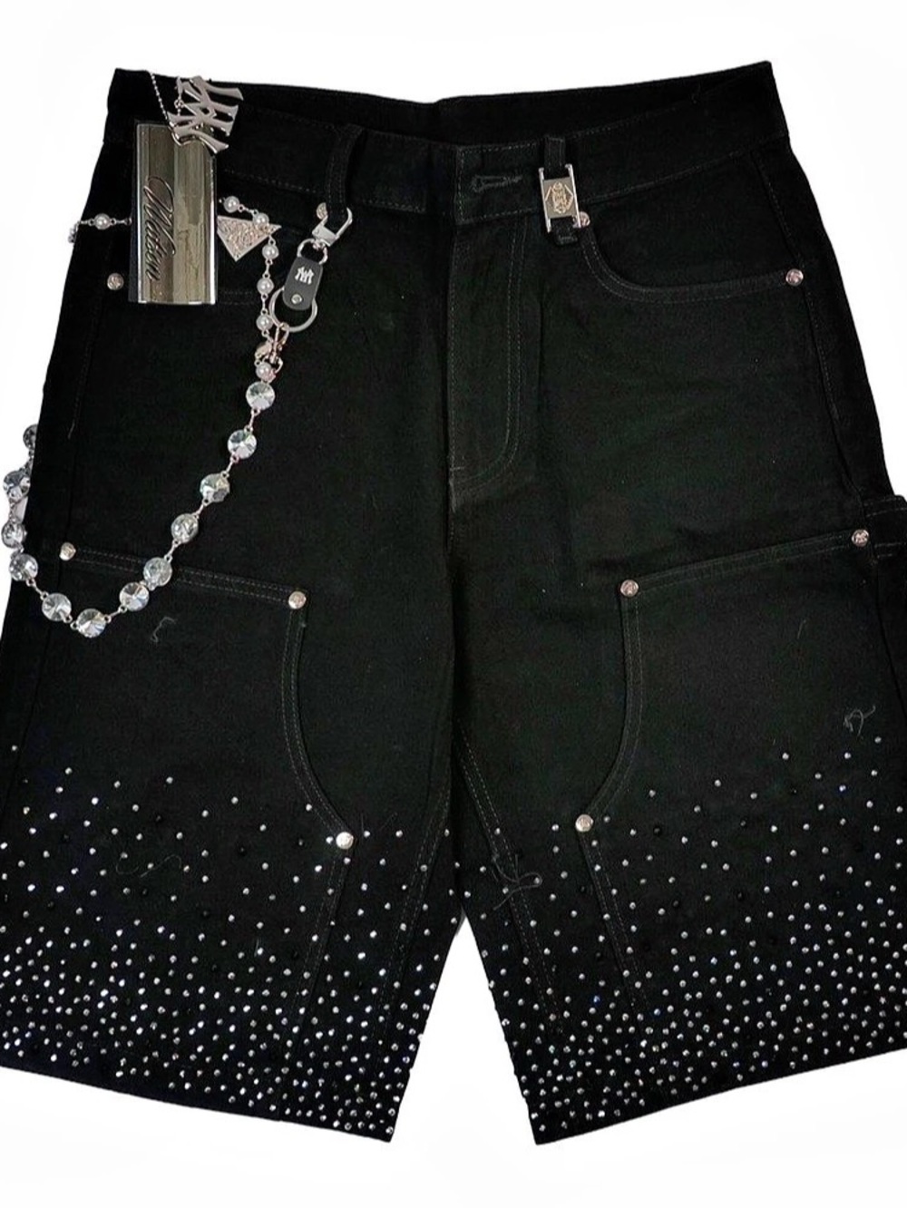 WATSON RHINESTONE SHOWER BLACK WASH DENIM SHORTS